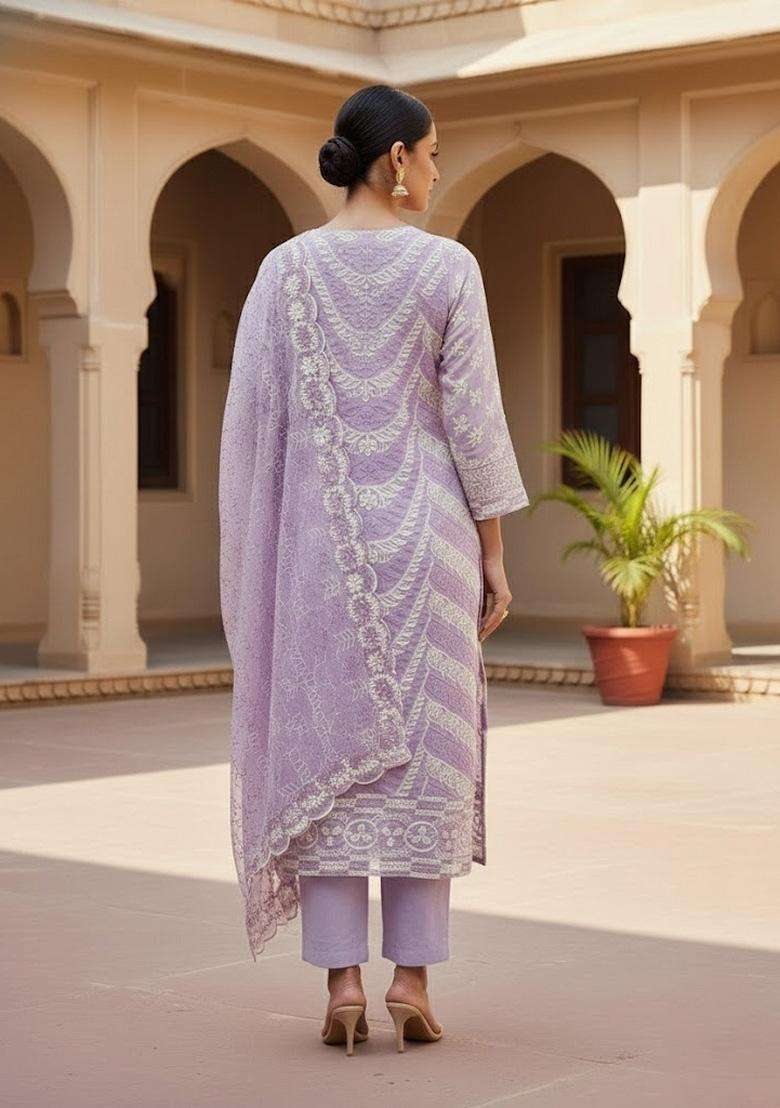 Lavender Embroidery Georgette Salwar Kameez - Indya
