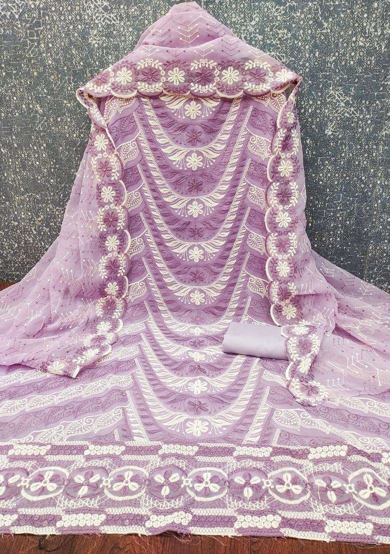 Lavender Embroidery Georgette Salwar Kameez - Indya