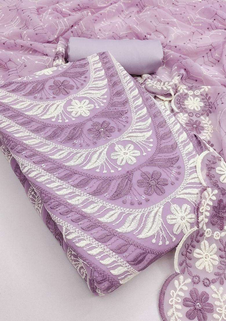 Lavender Embroidery Georgette Salwar Kameez - Indya