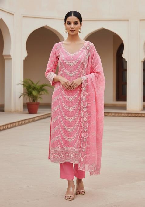 Pink Embroidery Georgette Salwar Kameez