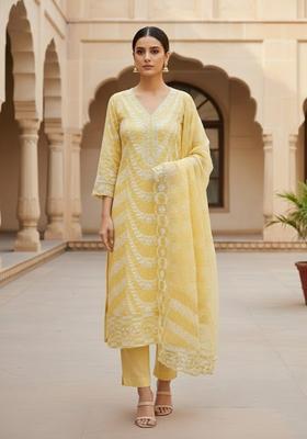 Yellow Embroidery Georgette Salwar Kameez