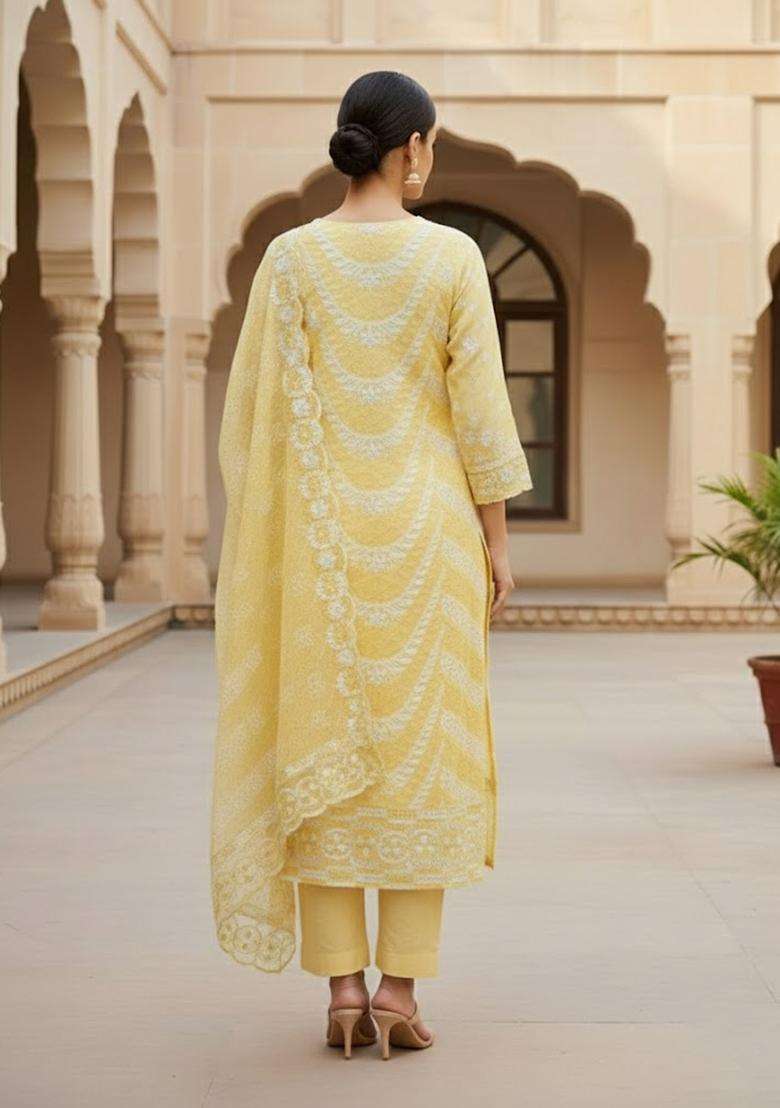 Yellow Embroidery Georgette Salwar Kameez - Indya