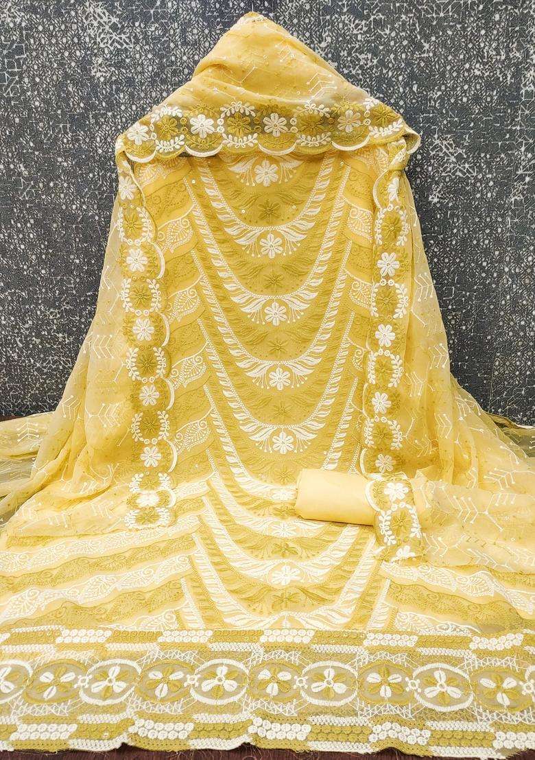 Yellow Embroidery Georgette Salwar Kameez - Indya