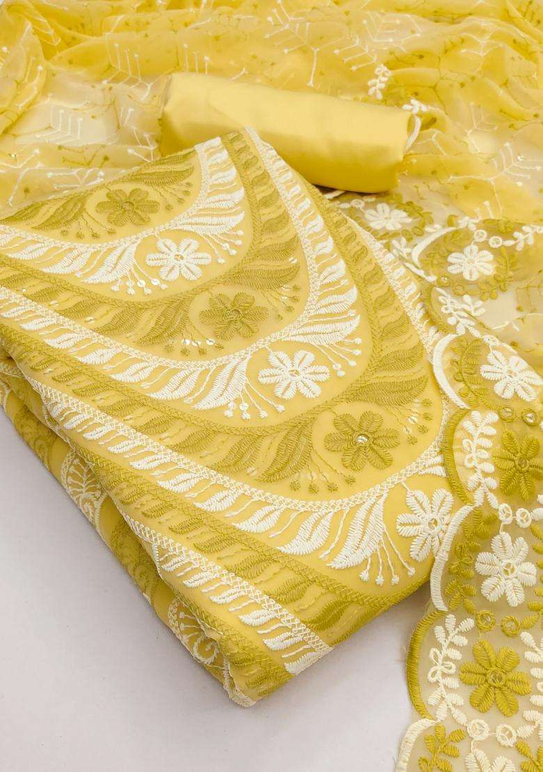 Yellow Embroidery Georgette Salwar Kameez - Indya