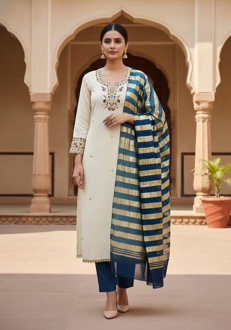 White Embroidery Cotton Salwar Kameez