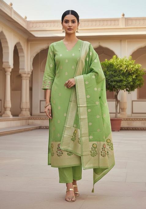 Light Green Embroidery Silk Salwar Kameez
