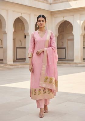 Pink Embroidery Silk Salwar Kameez