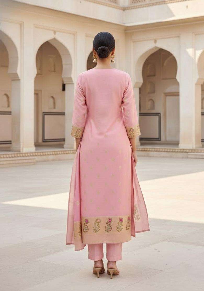 Pink Embroidery Silk Salwar Kameez - Indya