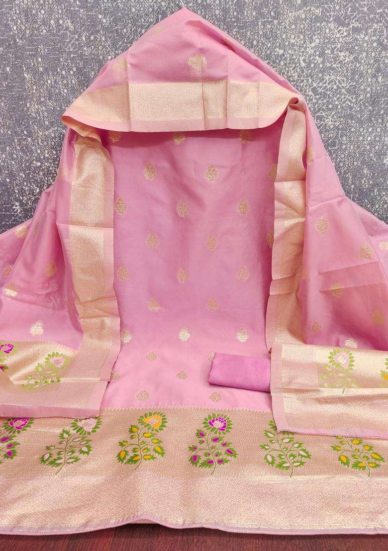 Pink Embroidery Silk Salwar Kameez - Indya