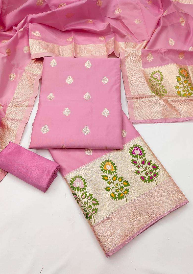Pink Embroidery Silk Salwar Kameez - Indya