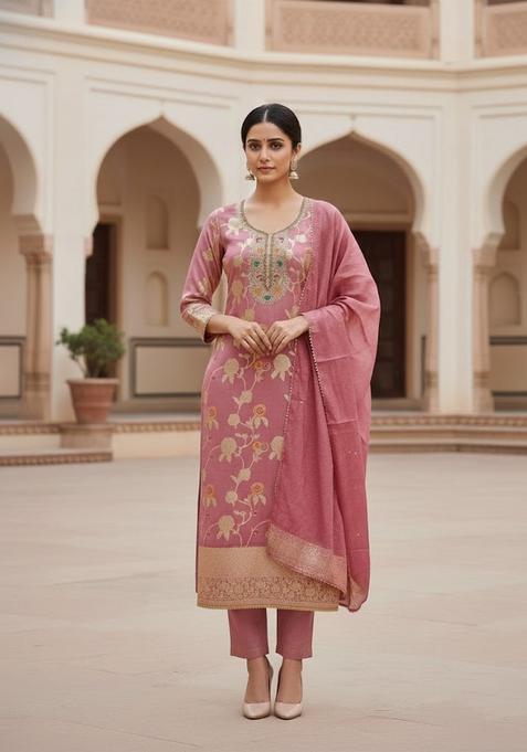 Pink Embroidery Jacquard Salwar Kameez