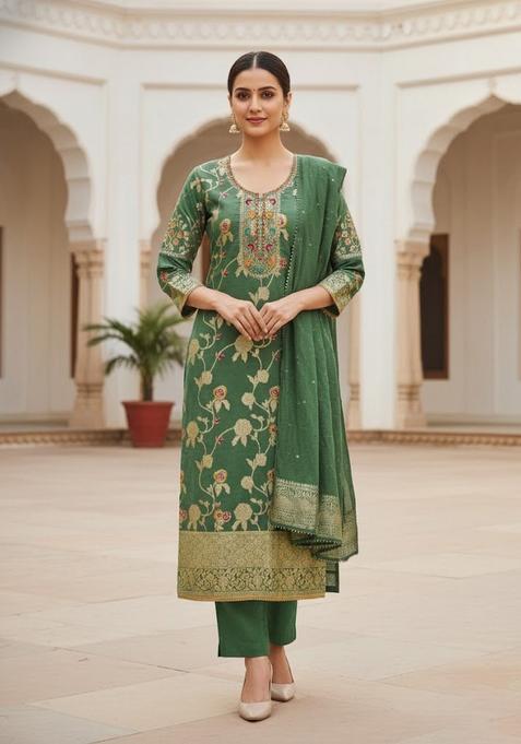 Sea Green Embroidery Jacquard Salwar Kameez