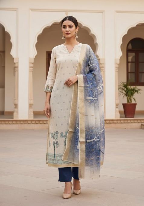 Beige Embroidery Cotton Salwar Kameez