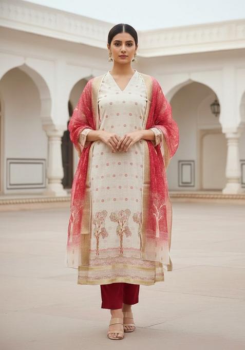 Beige Embroidery Cotton Salwar Kameez