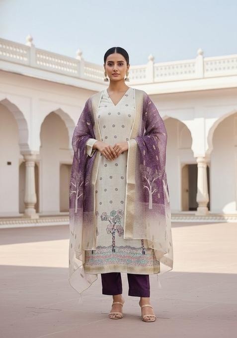 Beige Embroidery Cotton Salwar Kameez