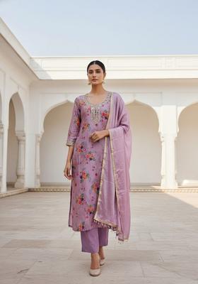 Lavender Embroidery Silk Salwar Kameez