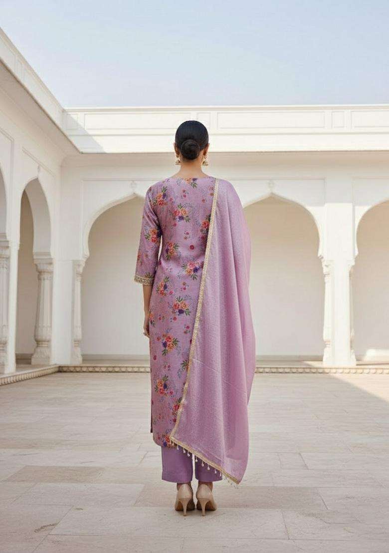 Lavender Embroidery Silk Salwar Kameez - Indya