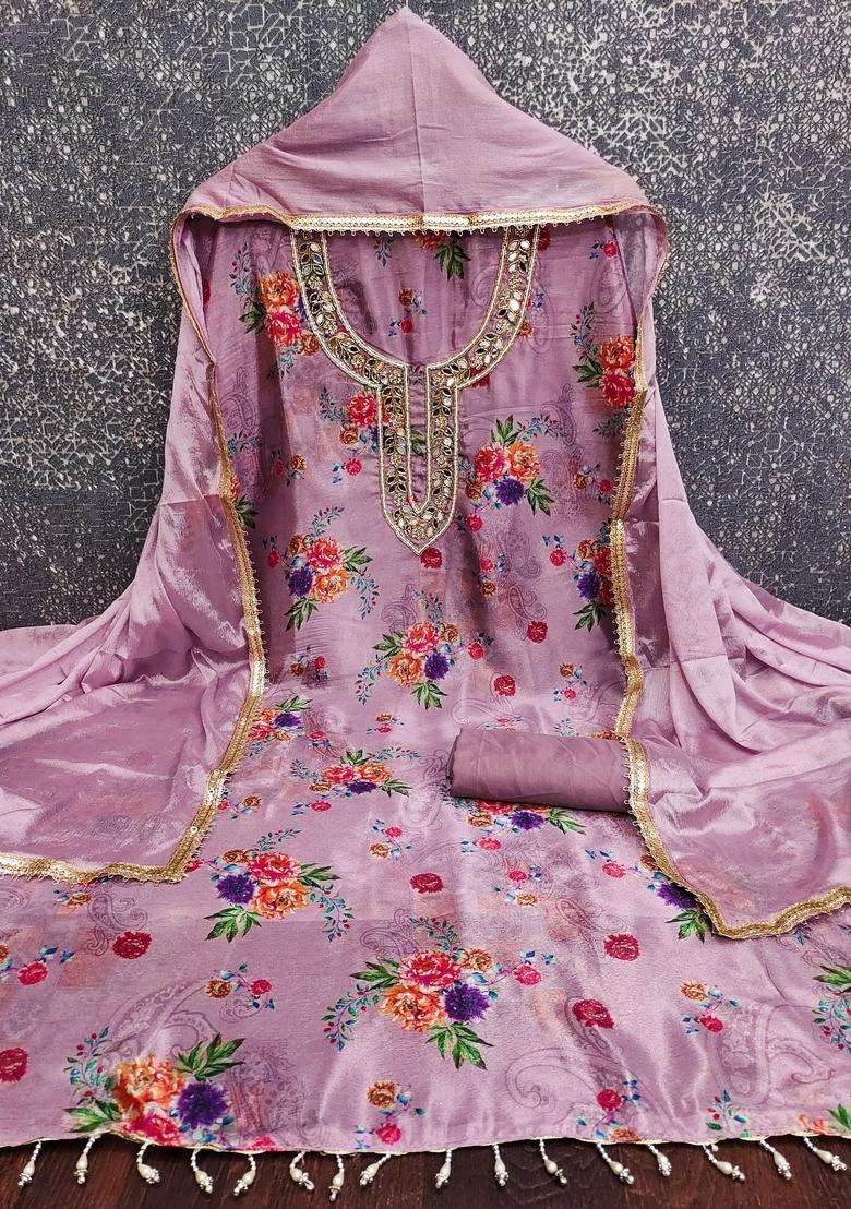 Lavender Embroidery Silk Salwar Kameez - Indya