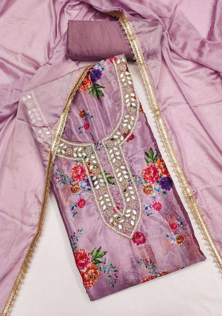 Lavender Embroidery Silk Salwar Kameez - Indya