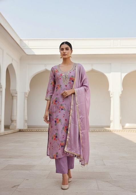 Lavender Embroidery Silk Salwar Kameez