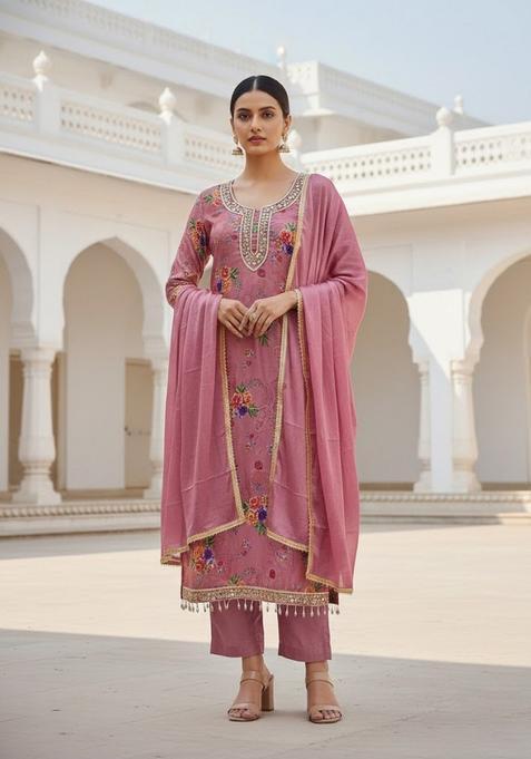Purple Embroidery Silk Salwar Kameez