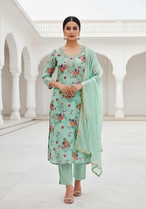 Sea Green Embroidery Silk Salwar Kameez