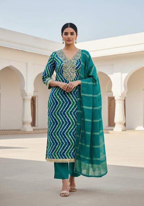 Sea Green Embroidery Cotton Salwar Kameez