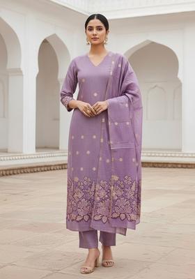 Lavender Embroidery Jacquard Salwar Kameez