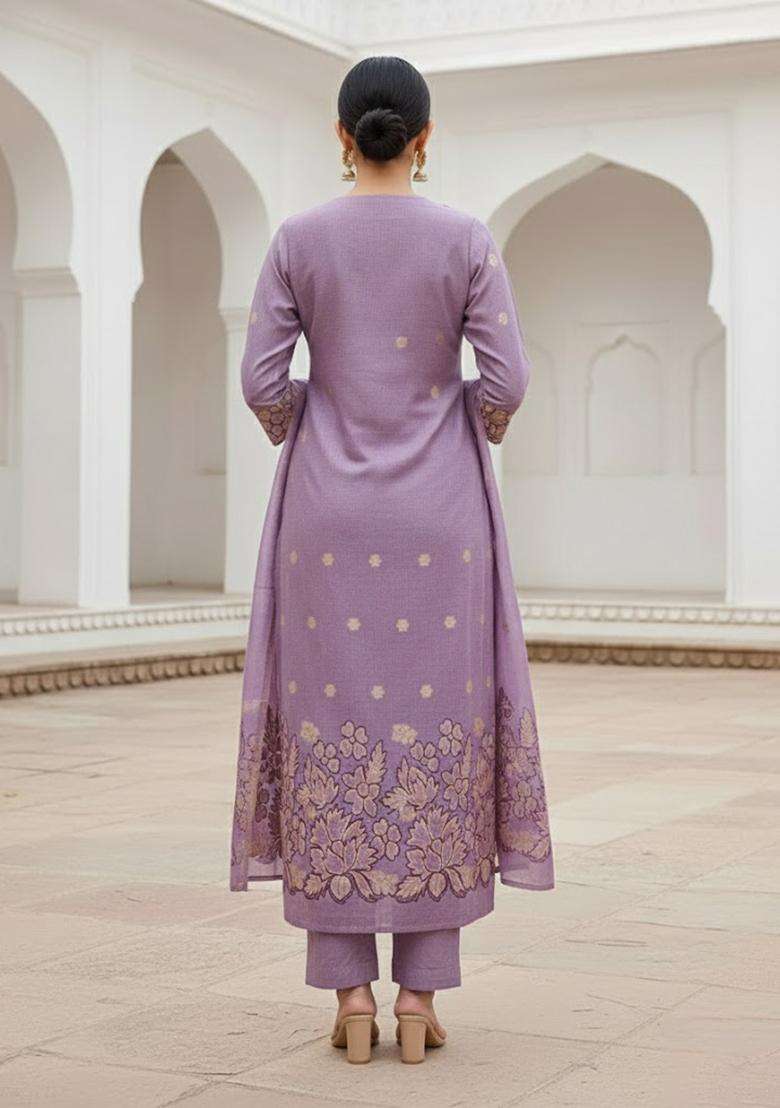 Lavender Embroidery Jacquard Salwar Kameez - Indya