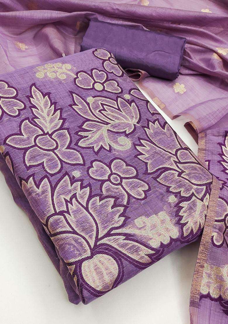 Lavender Embroidery Jacquard Salwar Kameez - Indya