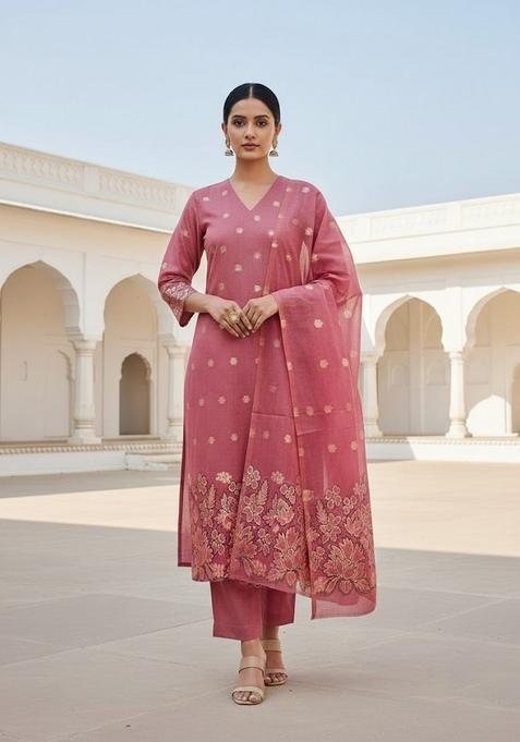 Pink Embroidery Jacquard Salwar Kameez