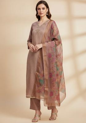Lavender Embroidery Silk Salwar Kameez