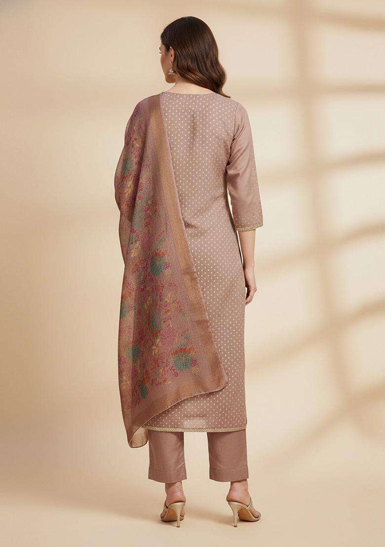 Lavender Embroidery Silk Salwar Kameez - Indya