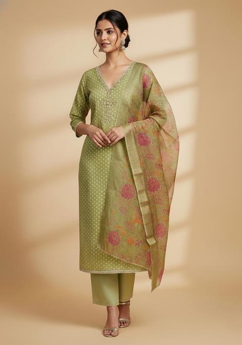 Light Green Embroidery Silk Salwar Kameez