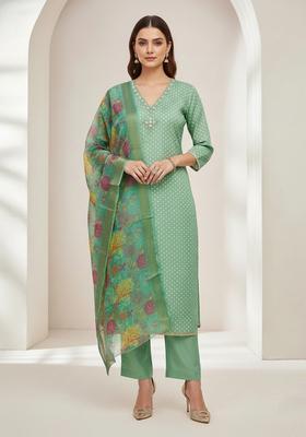 Sea Green Embroidery Silk Salwar Kameez