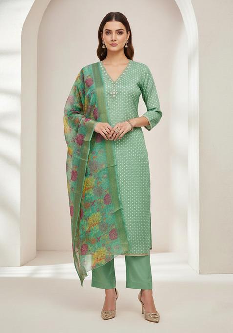 Sea Green Embroidery Silk Salwar Kameez
