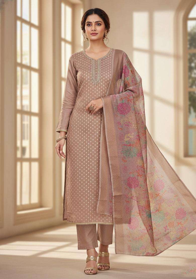 Lavender Embroidery Silk Salwar Kameez - Indya