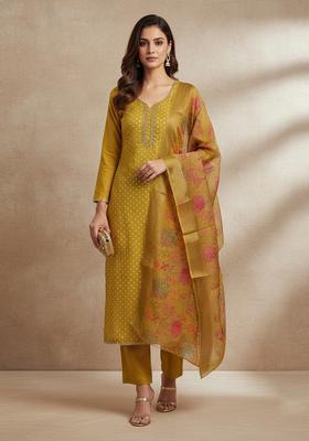 Mustard Embroidery Silk Salwar Kameez