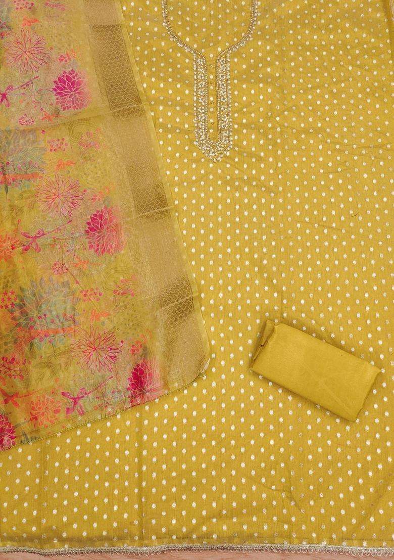 Mustard Embroidery Silk Salwar Kameez - Indya