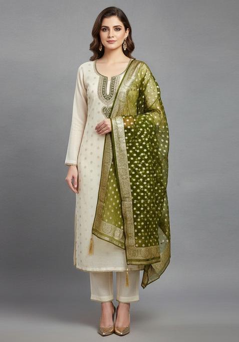 Beige Embroidery Poly Blended Salwar Kameez