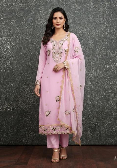 Pink Embroidery Georgette Salwar Kameez