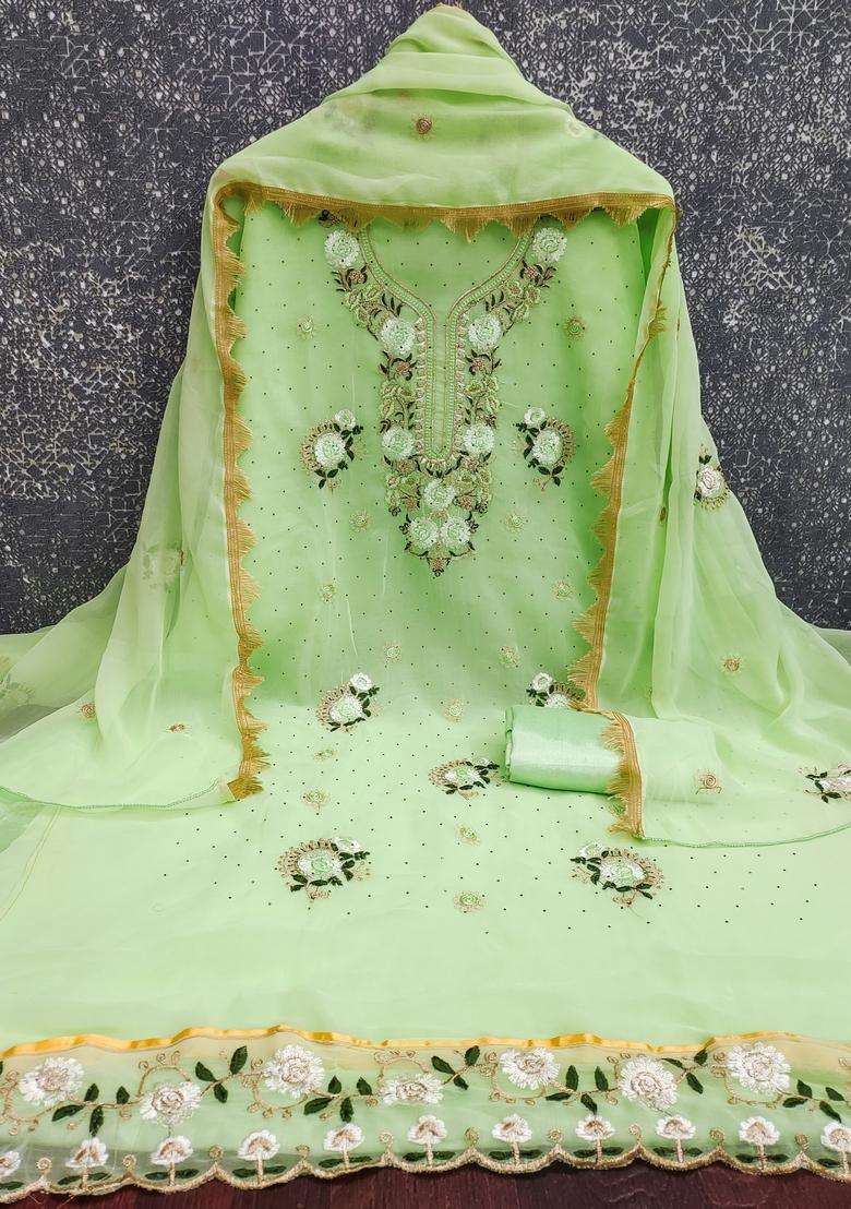 Light Green Embroidery Georgette Salwar Kameez - Indya