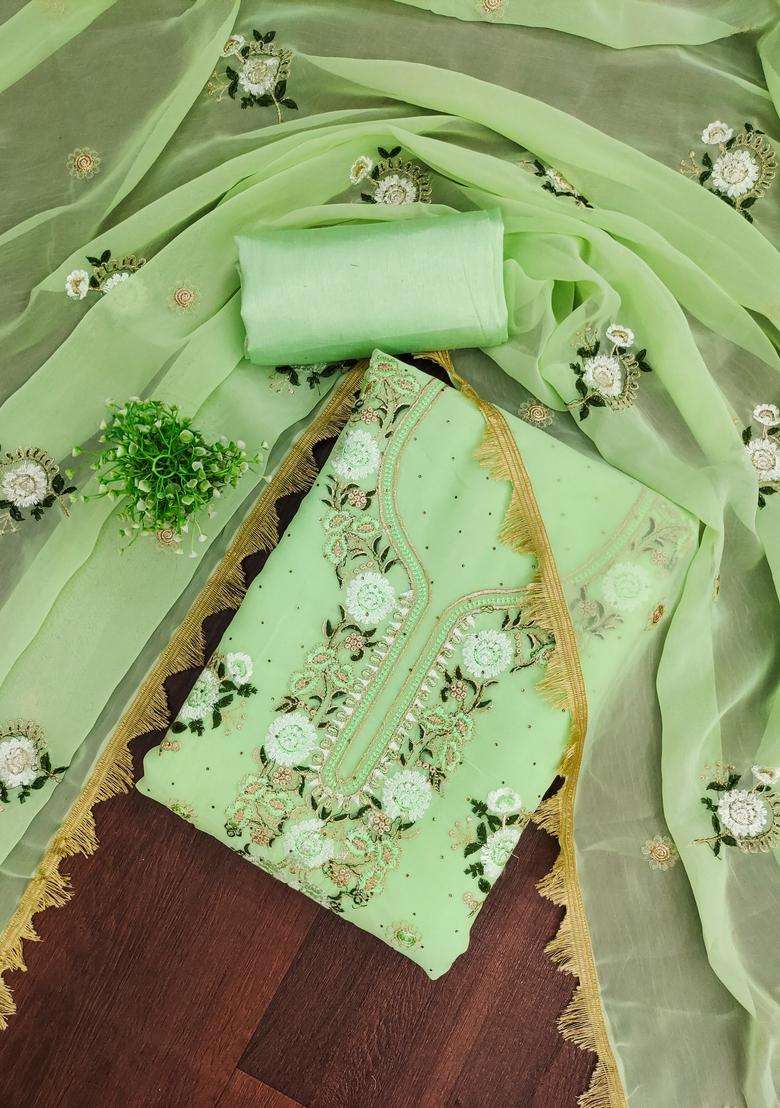 Light Green Embroidery Georgette Salwar Kameez - Indya