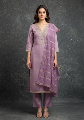 Lavender Embroidery Chanderi Salwar Kameez