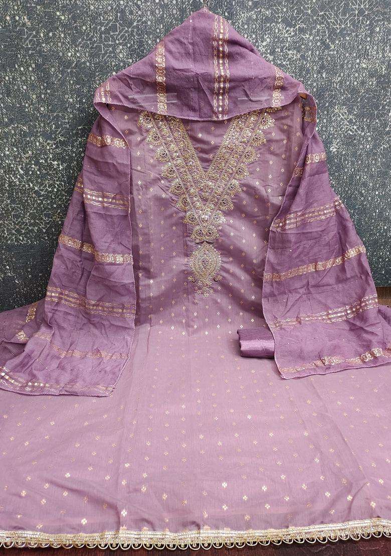 Lavender Embroidery Chanderi Salwar Kameez - Indya