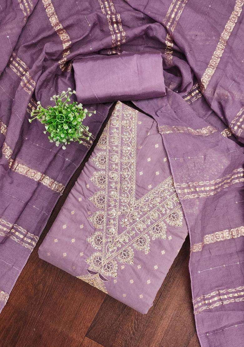 Lavender Embroidery Chanderi Salwar Kameez - Indya