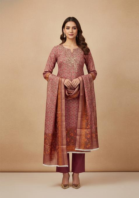 Multicolor Embroidery Silk Salwar Kameez