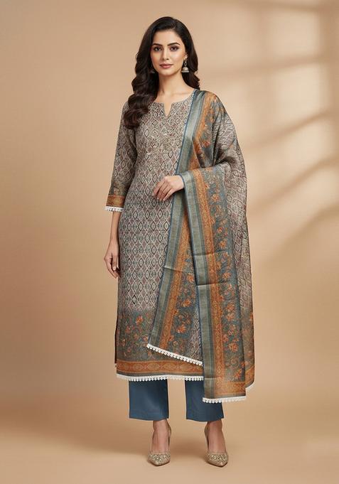 Multicolor Embroidery Silk Salwar Kameez