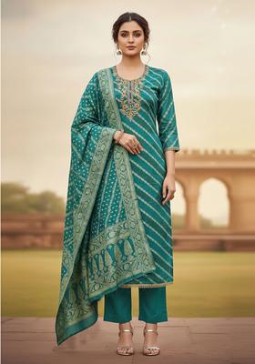 Sea Green Embroidery Silk Salwar Kameez