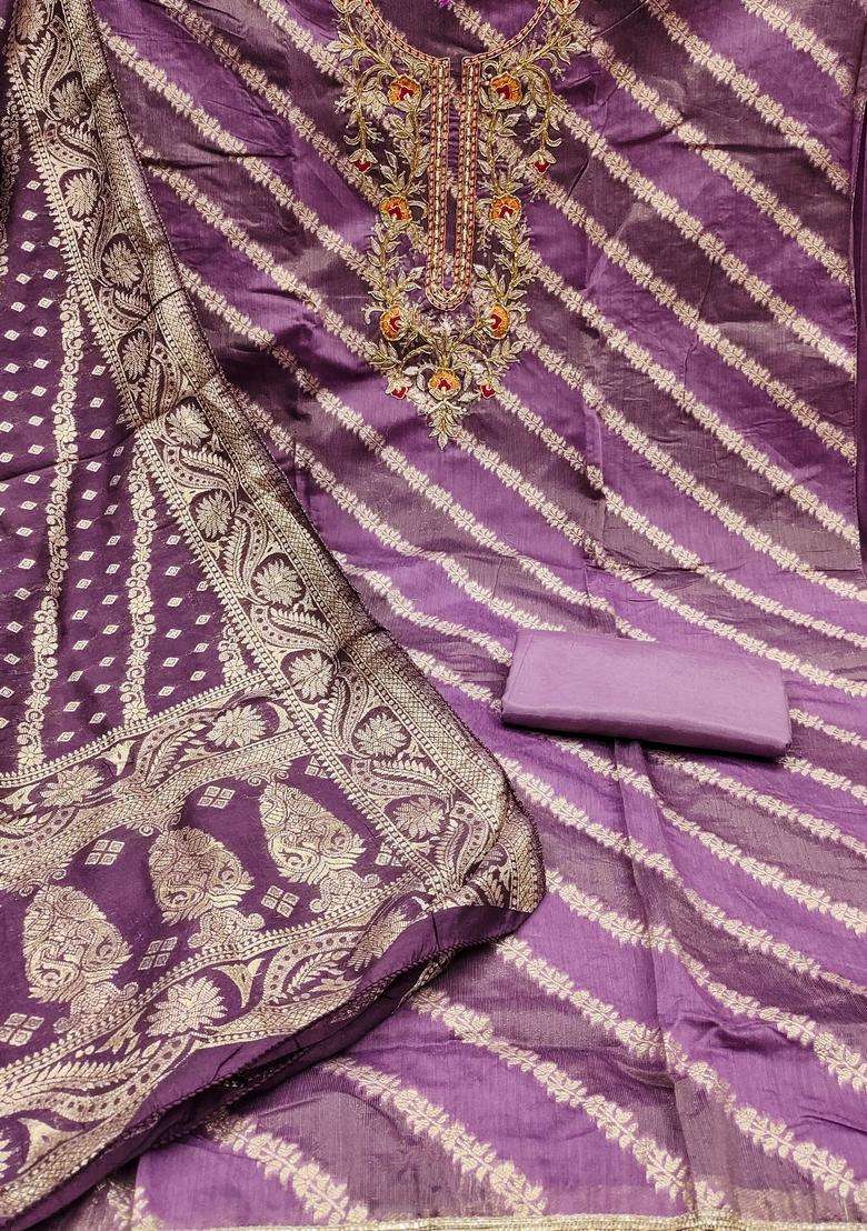 Lavender Embroidery Silk Salwar Kameez - Indya